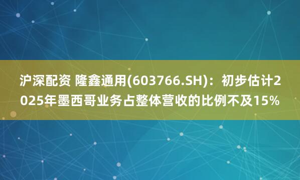 沪深配资 隆鑫通用(603766.SH)：初步估计2025年墨西哥业务占整体营收的比例不及15%